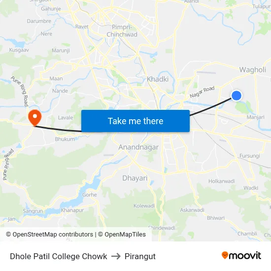 Dhole Patil College Chowk to Pirangut map