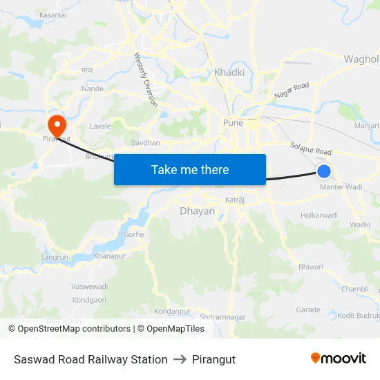 Saswad Road Railway Station to Pirangut map