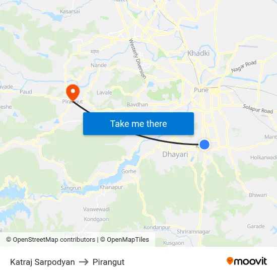 Katraj Sarpodyan to Pirangut map