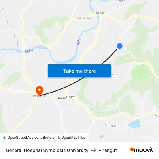 General Hospital Symbiosis University to Pirangut map