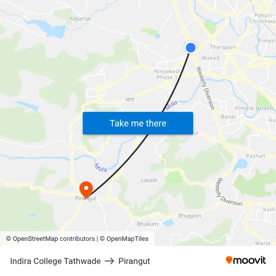 Indira College Tathwade to Pirangut map
