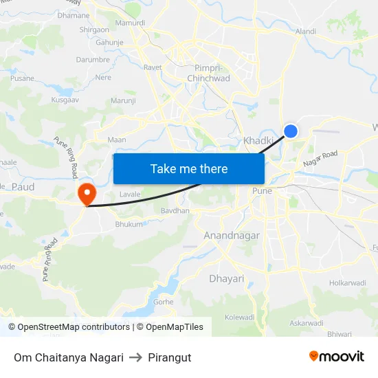 Om Chaitanya Nagari to Pirangut map