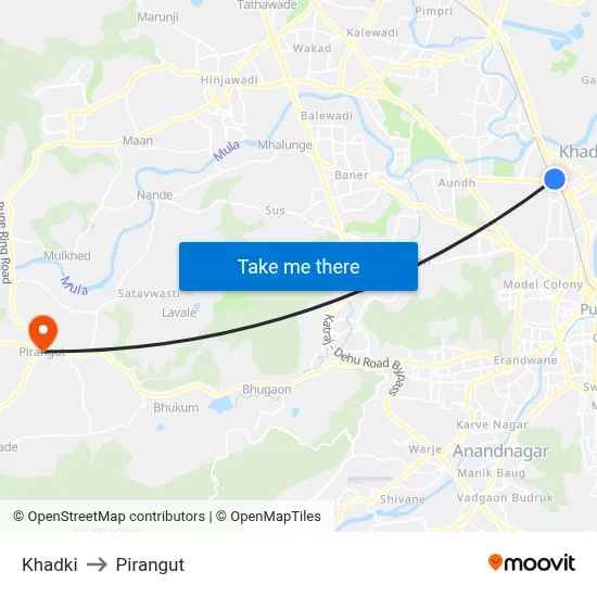 Khadki to Pirangut map