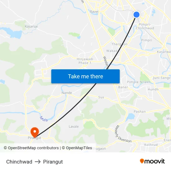 Chinchwad to Pirangut map