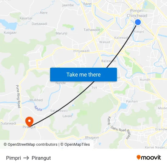 Pimpri to Pirangut map