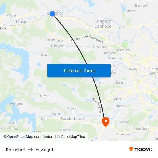Kamshet to Pirangut map