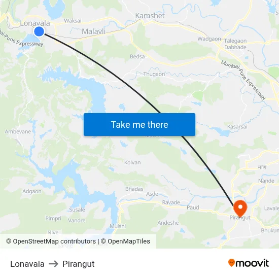 Lonavala to Pirangut map