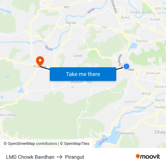 LMD Chowk Bavdhan to Pirangut map