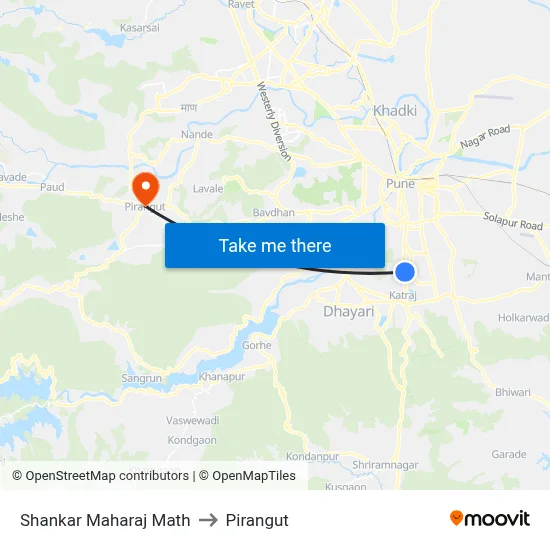Shankar Maharaj Math to Pirangut map