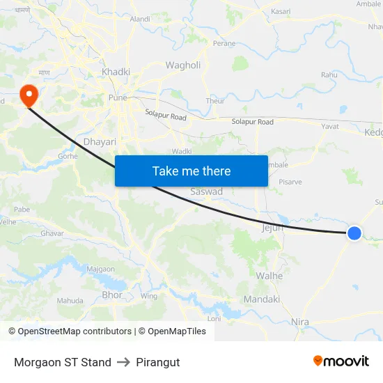 Morgaon ST Stand to Pirangut map