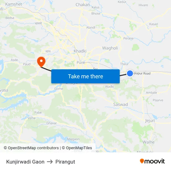 Kunjirwadi Gaon to Pirangut map