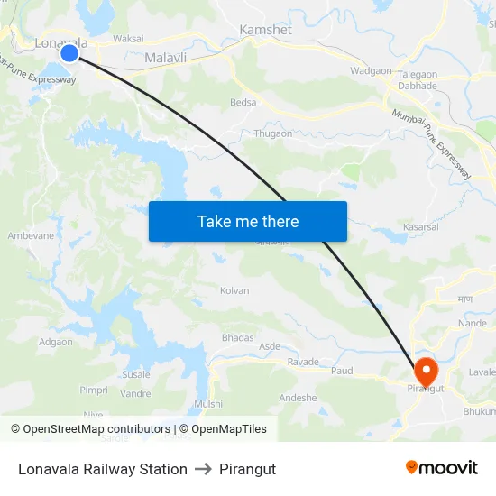 Lonavala Railway Station to Pirangut map