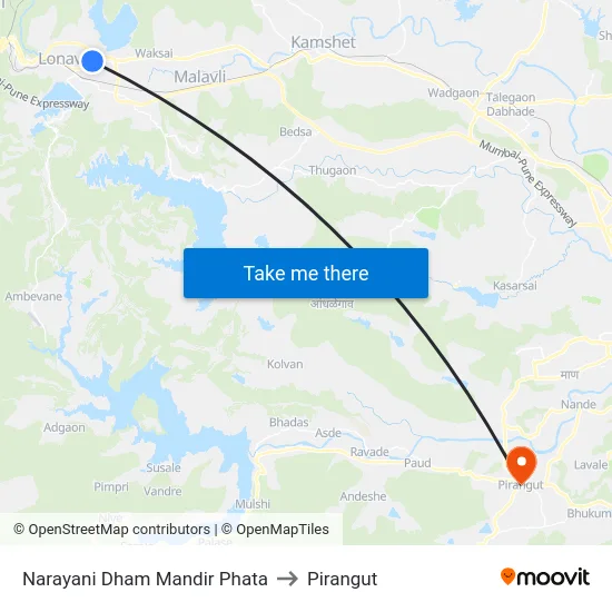 Narayani Dham Mandir Phata to Pirangut map