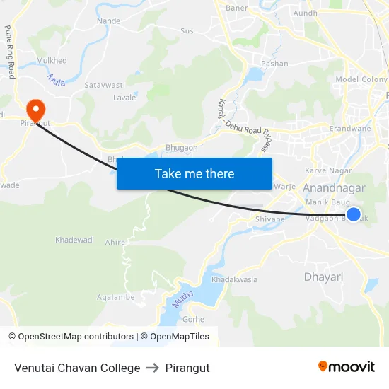 Venutai Chavan College to Pirangut map