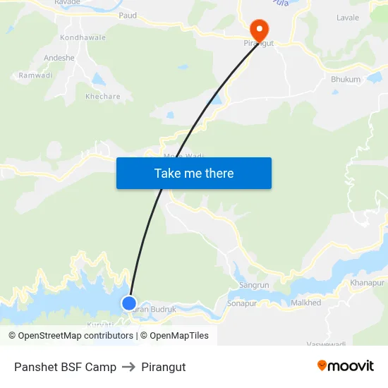 Panshet BSF Camp to Pirangut map
