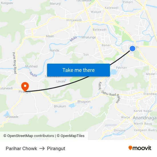 Parihar Chowk to Pirangut map