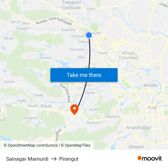 Sainagar Mamurdi to Pirangut map