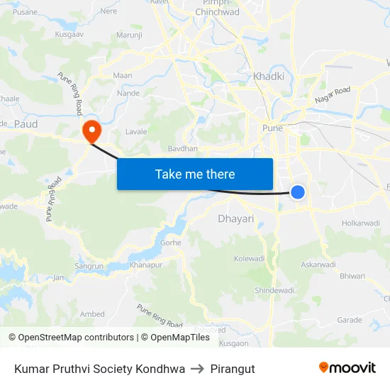 Kumar Pruthvi Society Kondhwa to Pirangut map