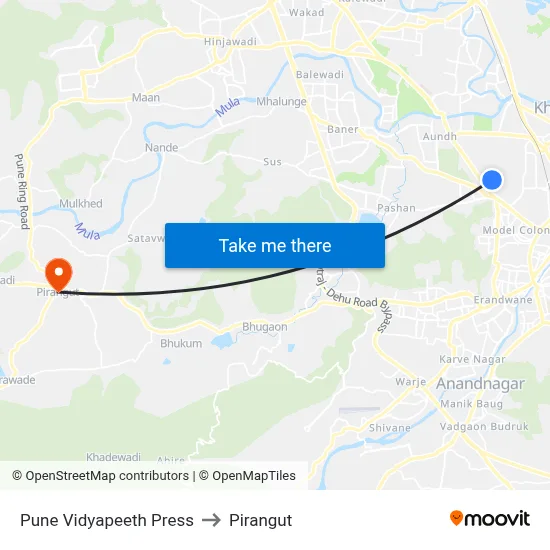 Pune Vidyapeeth Press to Pirangut map