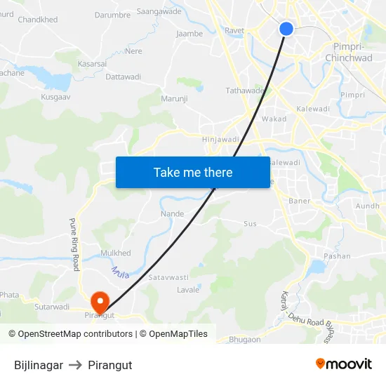 Bijlinagar to Pirangut map