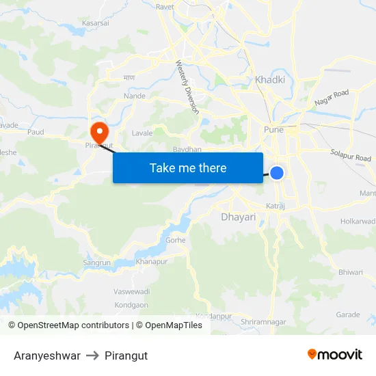 Aranyeshwar to Pirangut map