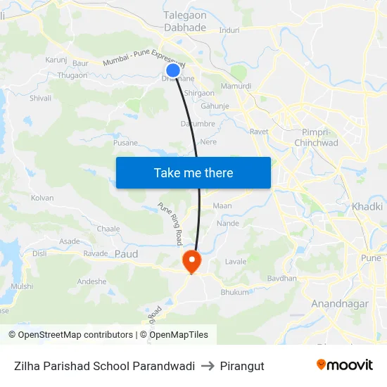 Zilha Parishad School Parandwadi to Pirangut map