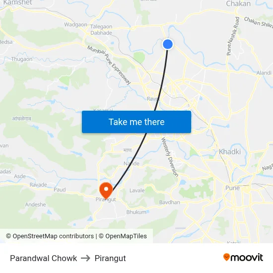 Parandwal Chowk to Pirangut map