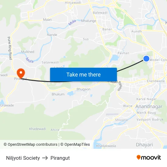 Niljyoti to Pirangut map
