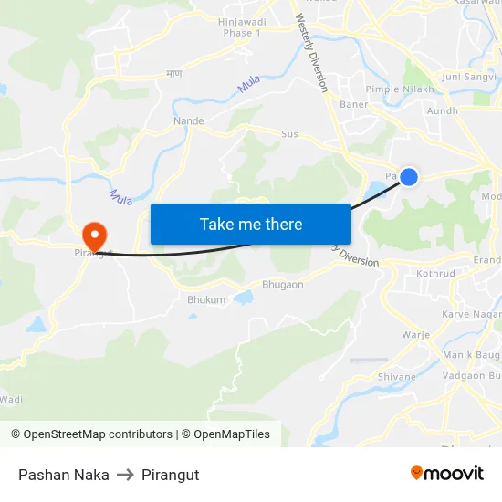 Pashan Naka to Pirangut map