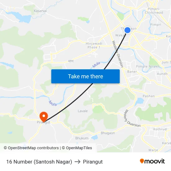 16 Number (Santosh Nagar) to Pirangut map
