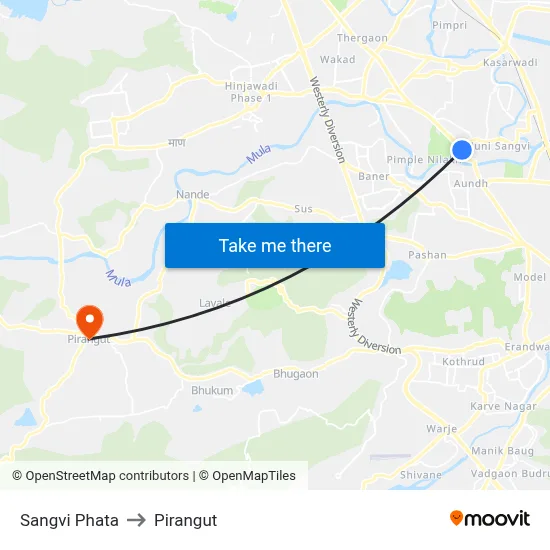 Sangvi Phata to Pirangut map