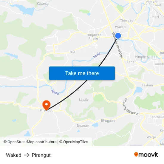 Wakad to Pirangut map