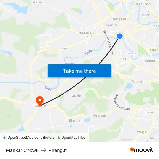 Mankar Chowk to Pirangut map