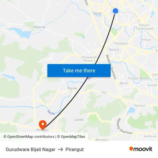 Gurudwara Bijali Nagar to Pirangut map