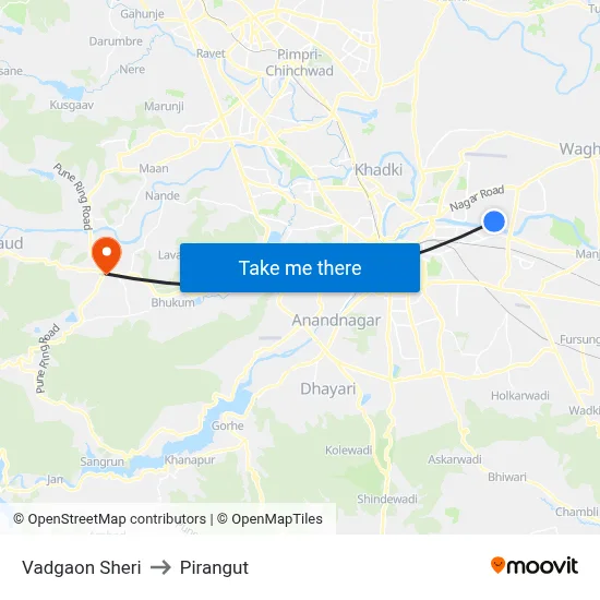 Vadgaon Sheri to Pirangut map