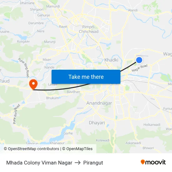 Mhada Colony Viman Nagar to Pirangut map