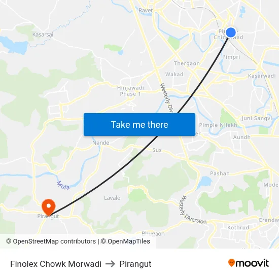 Finolex Chowk Morwadi to Pirangut map