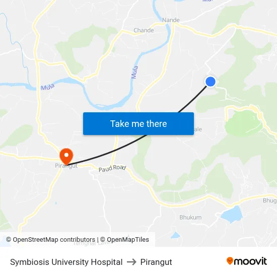 Symbiosis University Hospital to Pirangut map