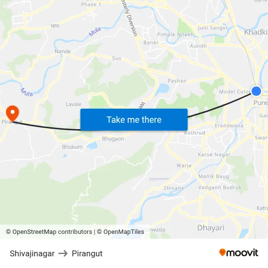 Shivajinagar to Pirangut map