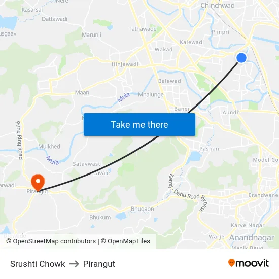 Srushti Chowk to Pirangut map