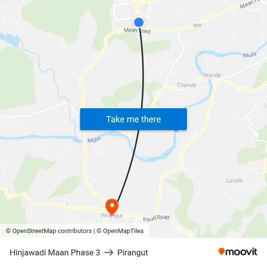 Hinjawadi Maan Phase 3 to Pirangut map