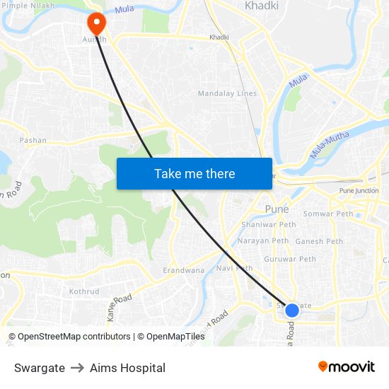 Swargate to Aims Hospital map