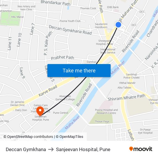 Deccan Gymkhana to Sanjeevan Hospital, Pune map