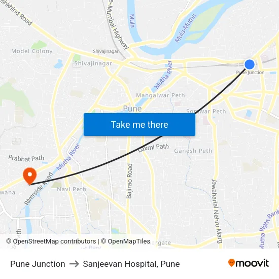 Pune Junction to Sanjeevan Hospital, Pune map