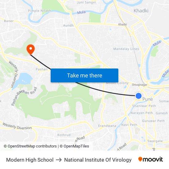 Modern High School to National Institute Of Virology map