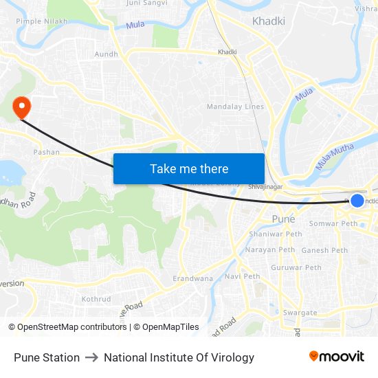 Pune Station to National Institute Of Virology map