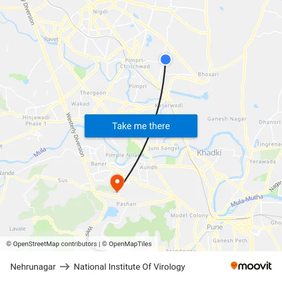 Nehrunagar to National Institute Of Virology map