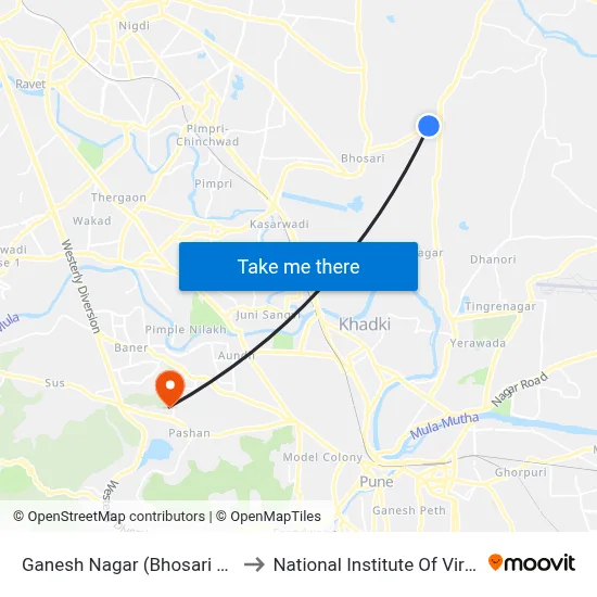 Ganesh Nagar (Bhosari Road) to National Institute Of Virology map