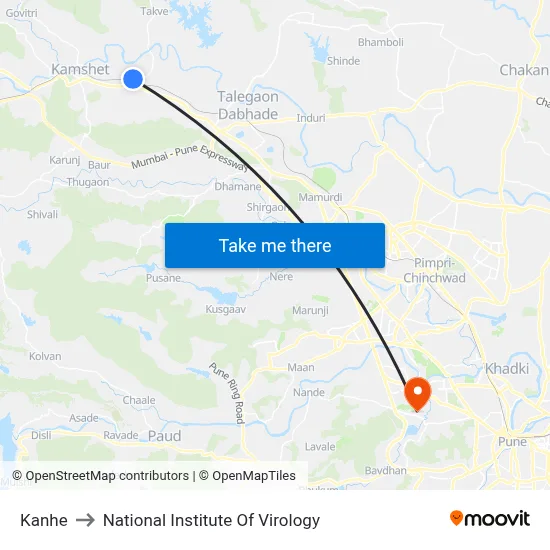 Kanhe to National Institute Of Virology map