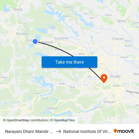 Narayani Dham Mandir Phata to National Institute Of Virology map